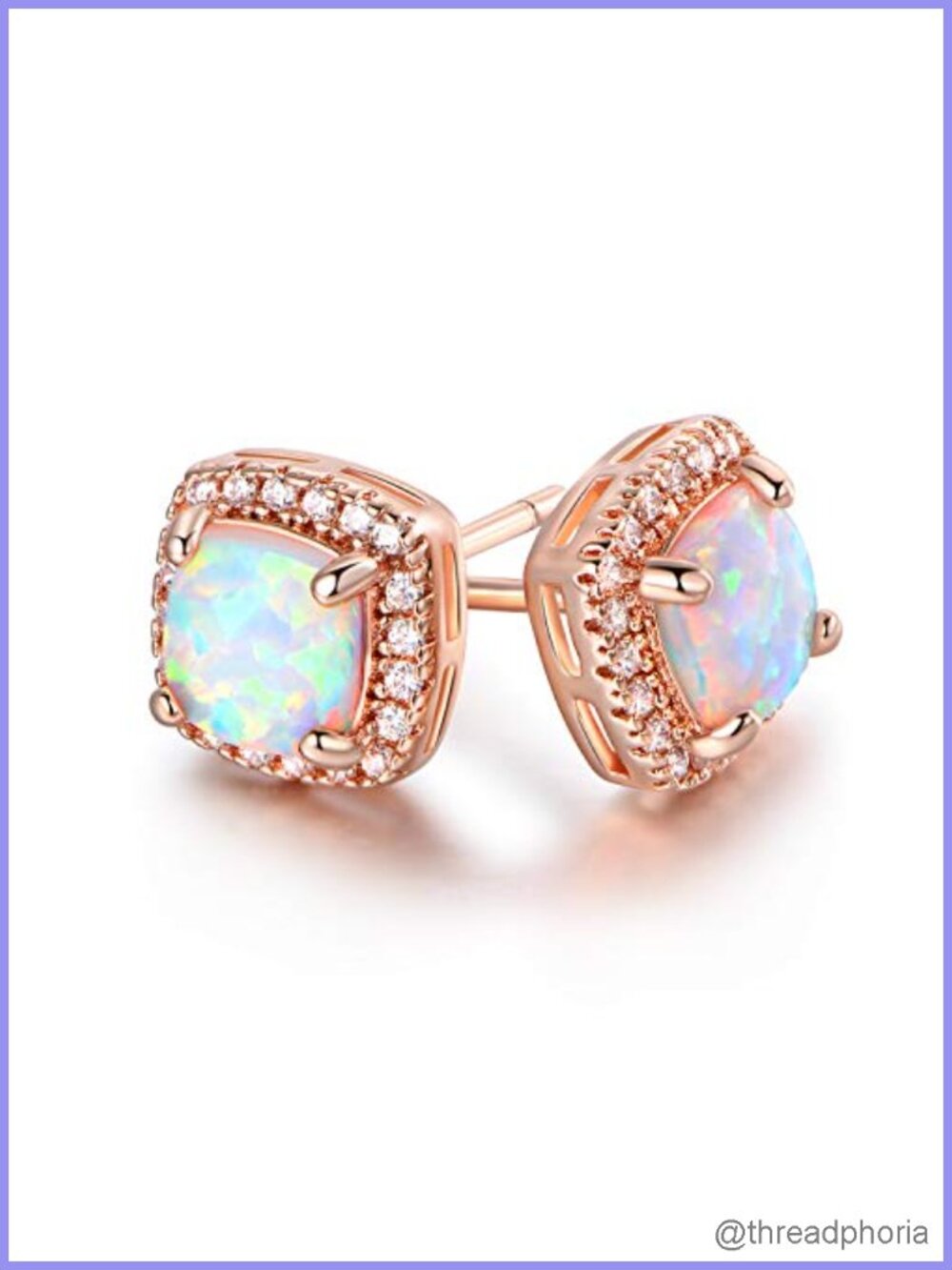 White Gold Plated Created White Opal Stud Earrings for Women Brazil